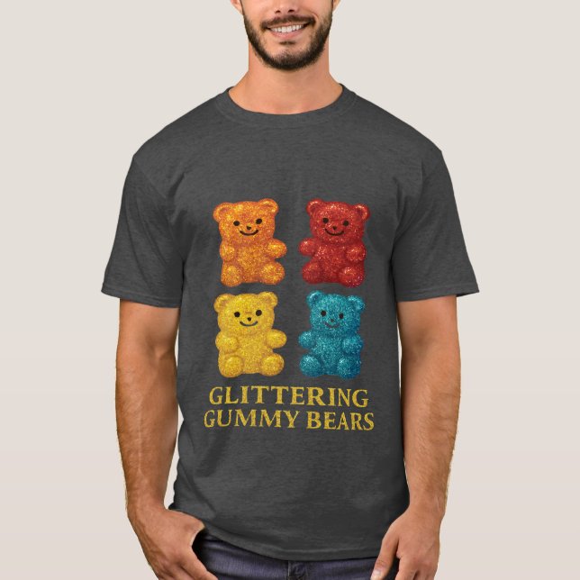 T-shirt Glitterie colorée Gummy Ours Design (Devant)
