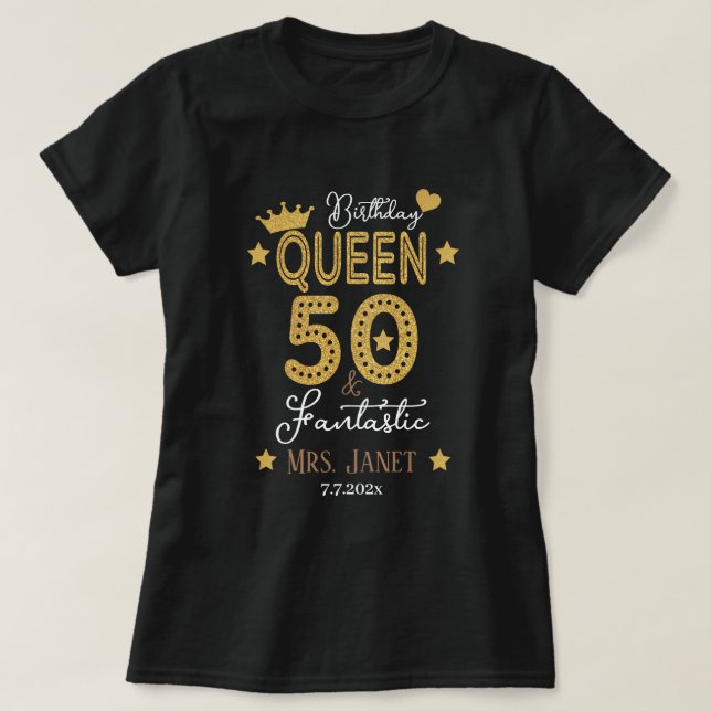 T-shirt Glitterie personnalisée 50e anniversaire Reine fem (Design devant)