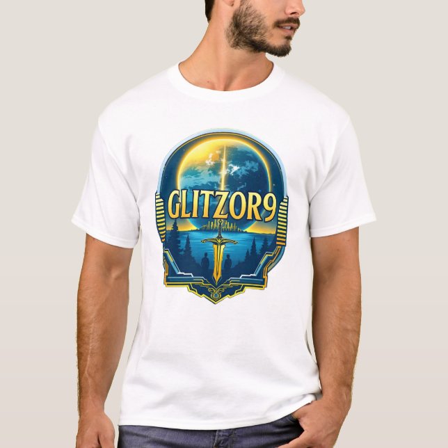 T-shirt Glitzor9 Skyline Badge — Planet & Blade Emblem (Devant)