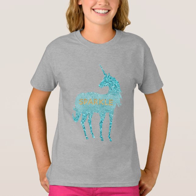 T-shirt Glitzy Purple Lilac Mint Aqua Sparkle Unicorne (Devant)