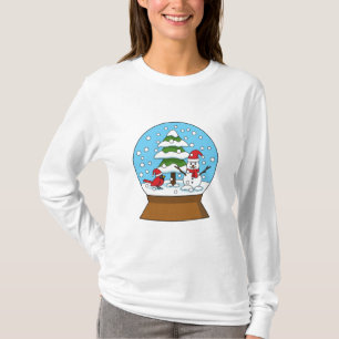 T-shirt Globe de neige avec le cardinal Snowman et Pine Tr