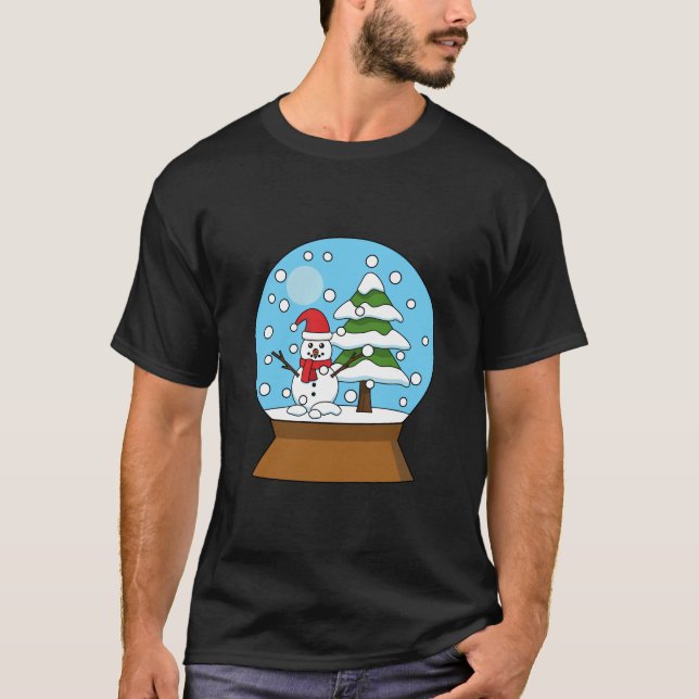 T-shirt Globe de neige avec Snowman et Pine Tree (Devant)