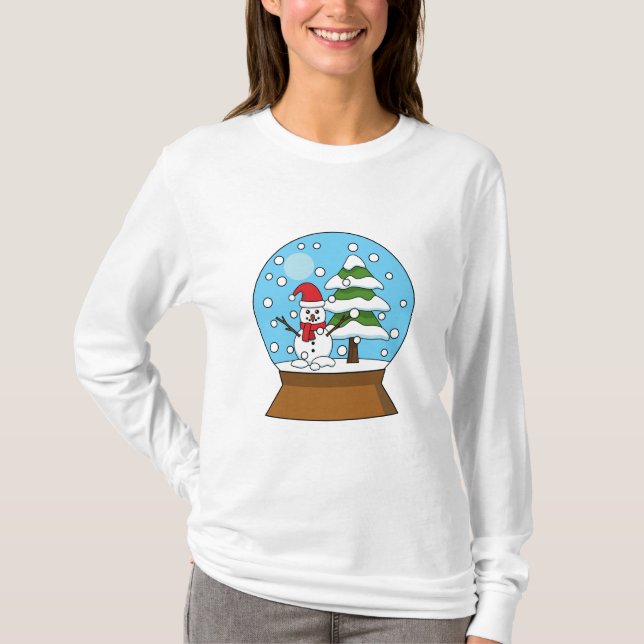T-shirt Globe de neige avec Snowman et Pine Tree (Devant)