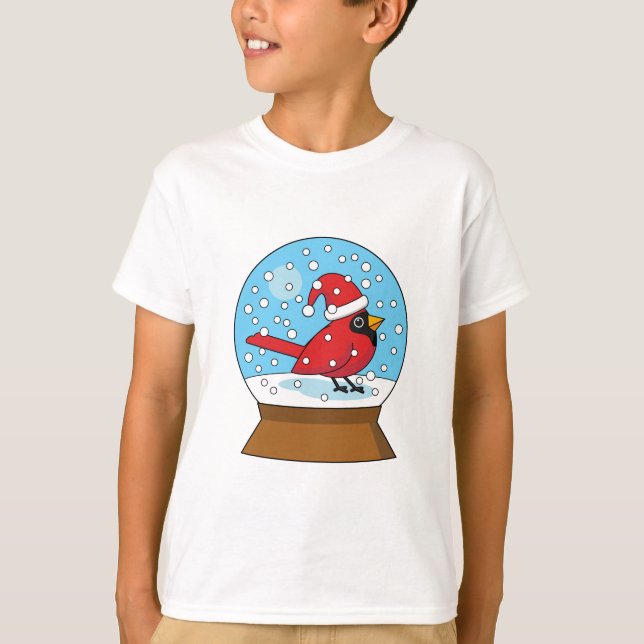 T-shirt Globe des neiges avec cardinal rouge mignon (Devant)