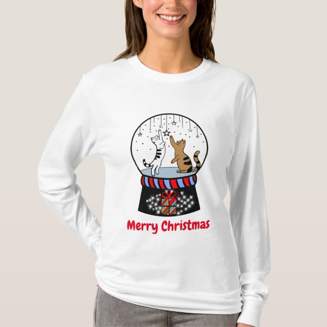 T-shirt Globe des neiges de chat pour une femme (Devant)