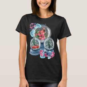 T-shirt Globe des neiges hiver Neige Rouge Cardinal Oiseau