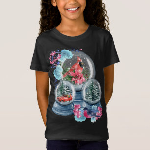 T-Shirt Globe des neiges hiver Neige Rouge Cardinal Oiseau
