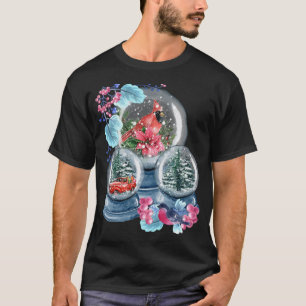 T-shirt Globe des neiges hiver Neige Rouge Cardinal Oiseau