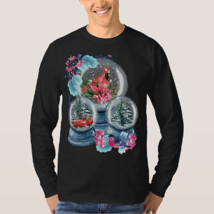 T-shirt Globe des neiges hiver Neige Rouge Cardinal Oiseau