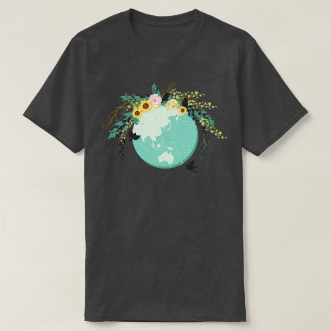T-shirt Globe Floral Jour des terres mignon (Design devant)