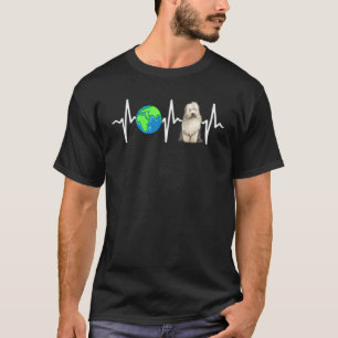 T-shirt Globe Planet Earth Old Français Sheepdog Heartbeat