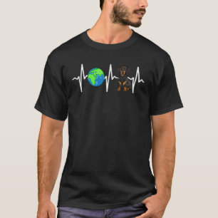 T-shirt Globe Planet Terre Black Dachshund Heartbeat Chien