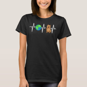 T-shirt Globe Planet Terre Norwich Terrier Heartbeat Chien