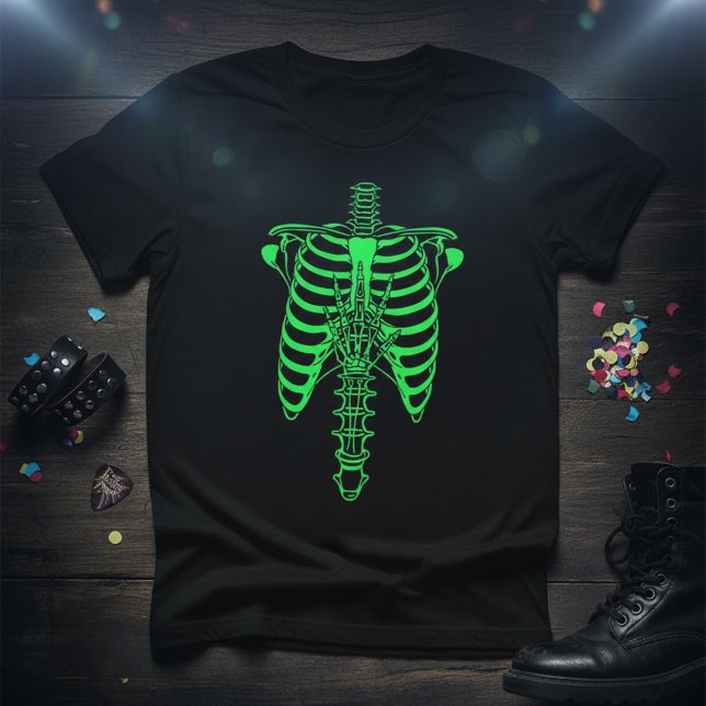 T-shirt Glow-in-the-Dark Skeleton Ribcage & Handprint (Créateur téléchargé)