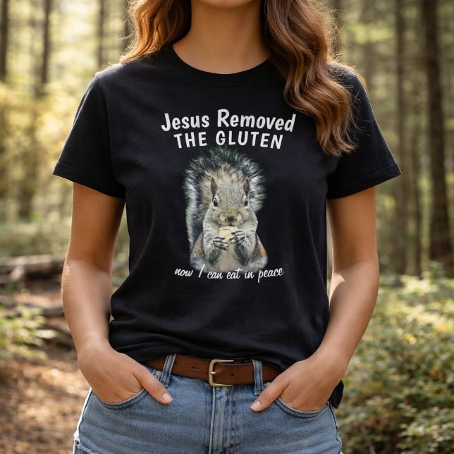 T-shirt Gluten Free Faith Humor Christian Squirrel Photo (Funny Christian Gluten Free Squirrel Shirt)