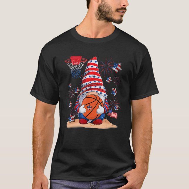 T-shirt Gnome Basketball 4th July Red White Blue Boys Kids (Devant)