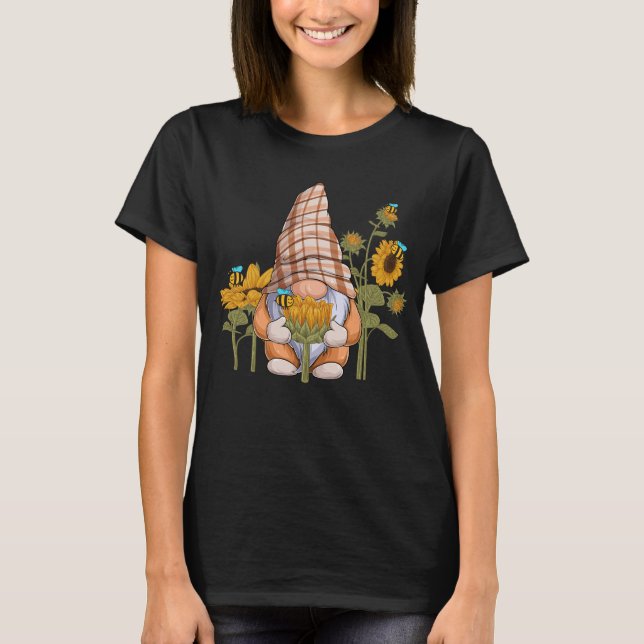 T-shirt Gnome Bee Sunflower Gardening (Devant)