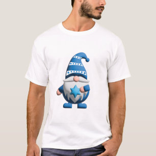T-shirt Gnome bleu blanc tenant l'étoile de David
