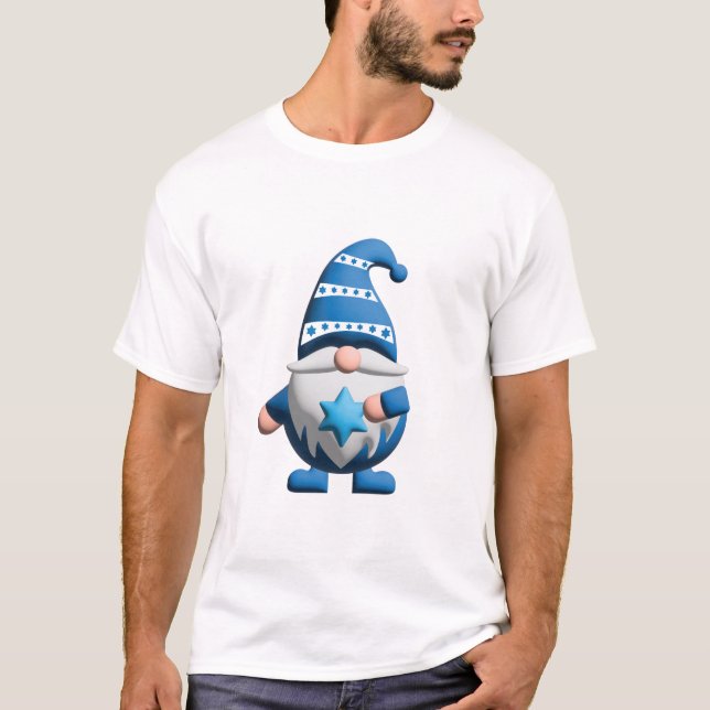 T-shirt Gnome bleu blanc tenant l'étoile de David (Devant)