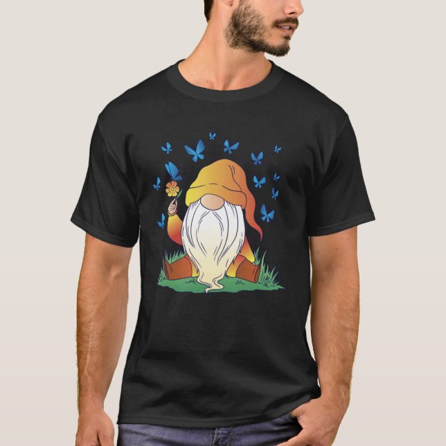 T-shirt Gnome Butterfly Spring Flower Summer Gnomes (Devant)