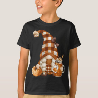 T-shirt Gnome d'automne à carreaux de buffle - Citrouille