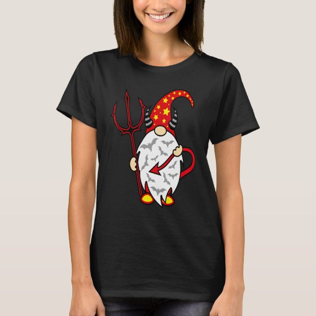 T-shirt Gnome de Halloween Diable avec Trident et Long Dia (Devant)