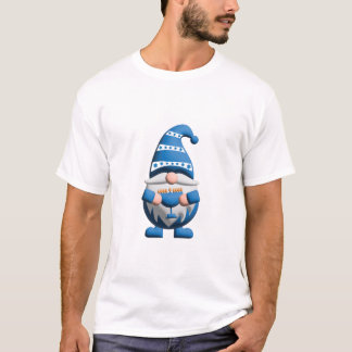T-shirt Gnome de Hanukkah bleu blanc tenant une Menorah