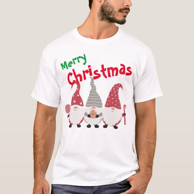 T-shirt Gnome de Noël customisé trois mignons (Devant)