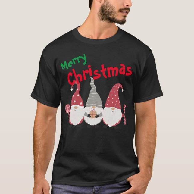 T-shirt Gnome de Noël customisé trois mignons (Devant)