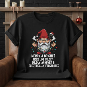 T-shirt Gnome de Noël grincheux Lumières emmêlées Chat noi