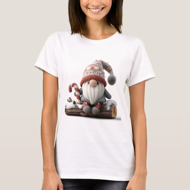 T-shirt Gnome de Noël mignonne avec un Sucre de canne sur  (Devant)