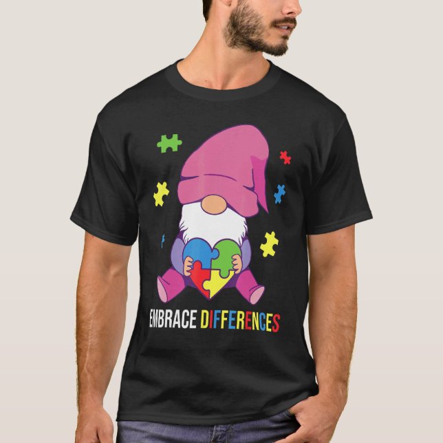 T-shirt Gnome Embrasser les Différences Autisme Sensibilis (Devant)