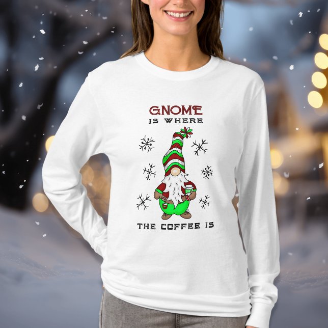 T-shirt Gnome est l'endroit où se trouve le café | Noël mi (Créateur téléchargé)