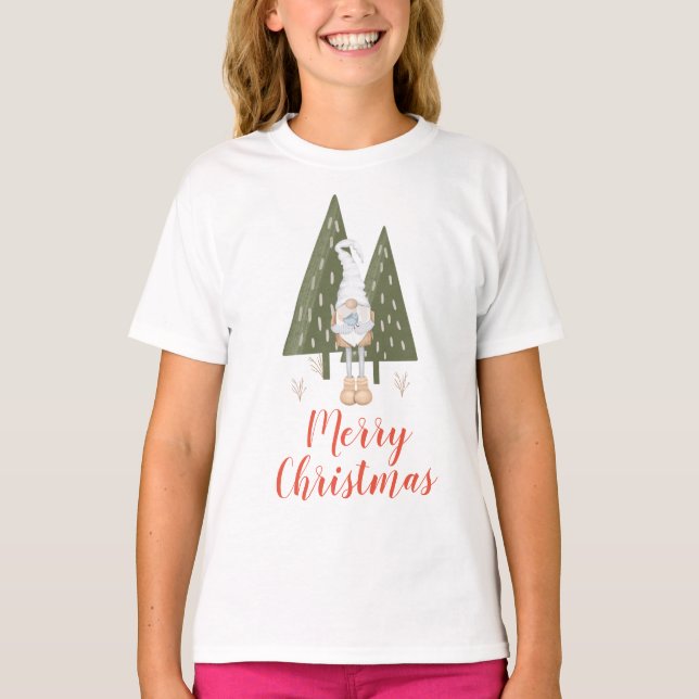 T-shirt Gnome et Bluebird Joyeux Noël  (Devant)