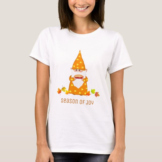 T-shirt Gnome & Fall Leaves de Thanksgiving mignon (Devant)