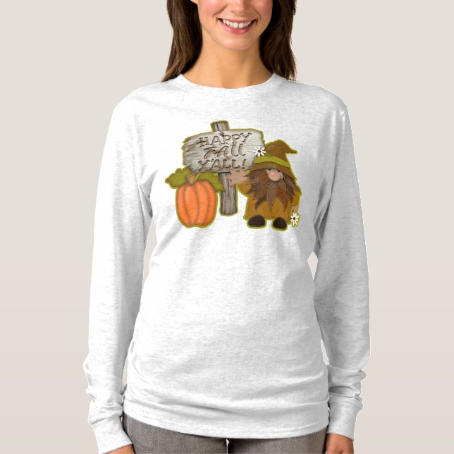 T-shirt Gnome Happy Fall Y'all ! | Citrouille orange | Pla (Devant)