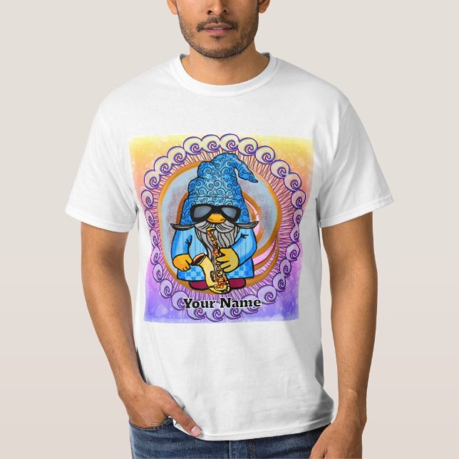 T-shirt gnome jouant du saxophone (Devant)