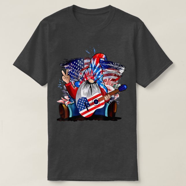 T-shirt Gnome Jouer Guitare4 juillet patriotique (Design devant)
