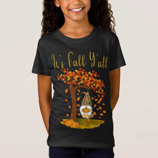 T-Shirt Gnome Leopard Automne Citrouille mignonne C'est au (Devant)