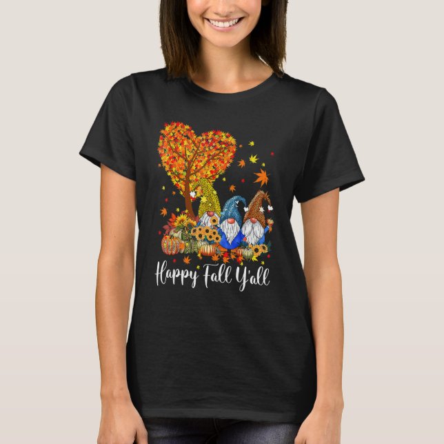 T-shirt Gnome Léopard Citrouille Automne Gno Happy Fall à  (Devant)