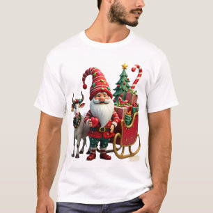 T-shirt Gnome Lumière de Noël Père Noël Chevauchant un Tra