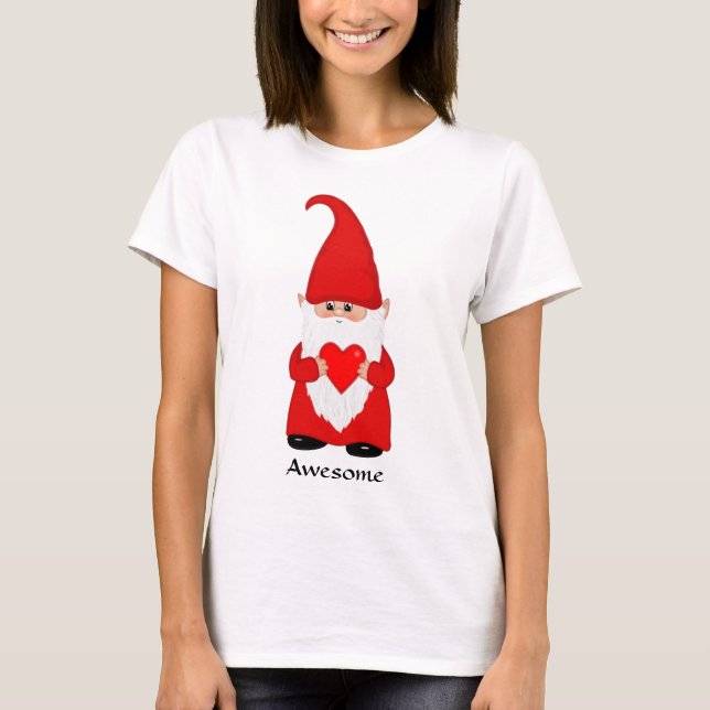 T-shirt Gnome mignonne habillé en rouge avec coeur (Devant)