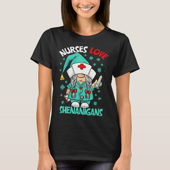 T-shirt Gnome Nurses Love Shenanigans Nurse St Patricks Da (Devant)