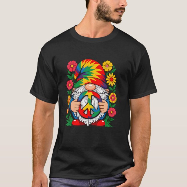 T-shirt Gnome Pacifique Avec Chapeau Arc-En-Ciel Et Fleurs (Devant)