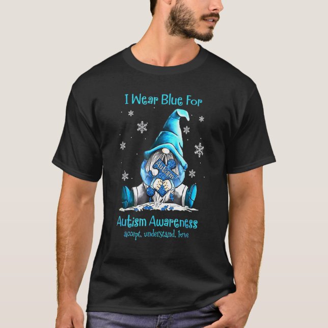 T-shirt Gnome Puzzle Porte Bleu Pour Autisme Accepter Comp (Devant)
