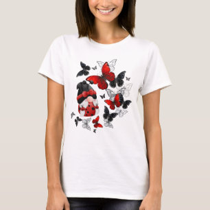 T-shirt Gnome rouge et noire de Ladybug avec papillons