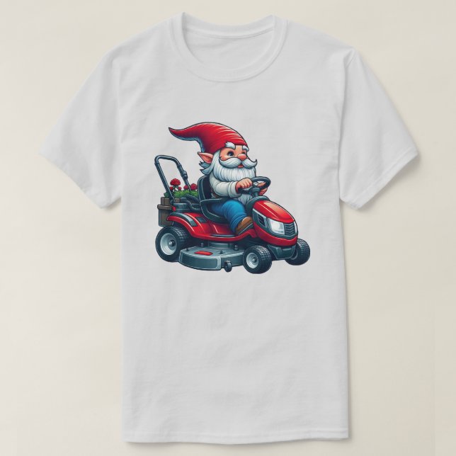 T-shirt Gnome sur l'équitation tondeuse de pelouse avec pa (Design devant)
