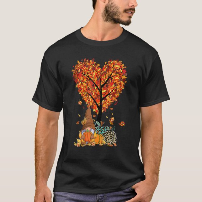 T-shirt Gnome Thanksgiving Fall Leaves Tree Citrouille Pat (Devant)
