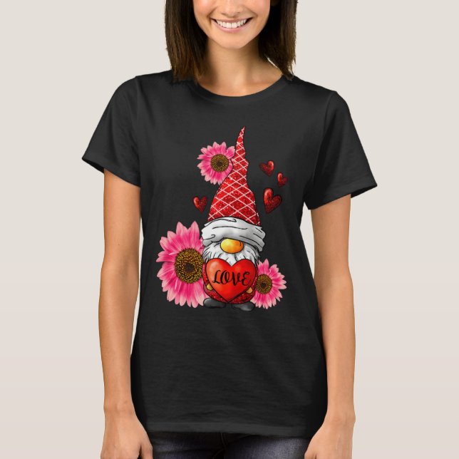 T-shirt Gnome Valentines Day Cute Gnome Heart Leopard Sunf (Devant)