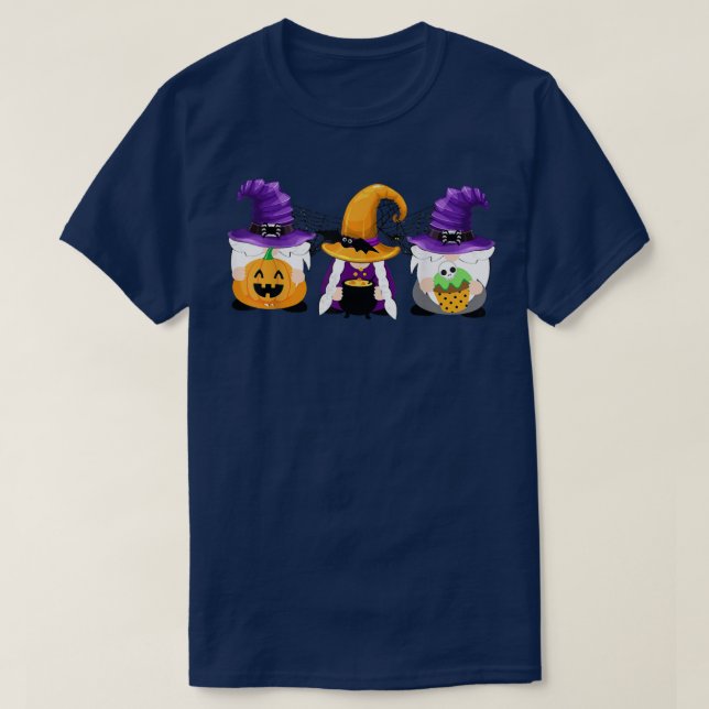 T-shirt Gnome Witch Jackolantern Bat Spider Halloween Cost (Design devant)